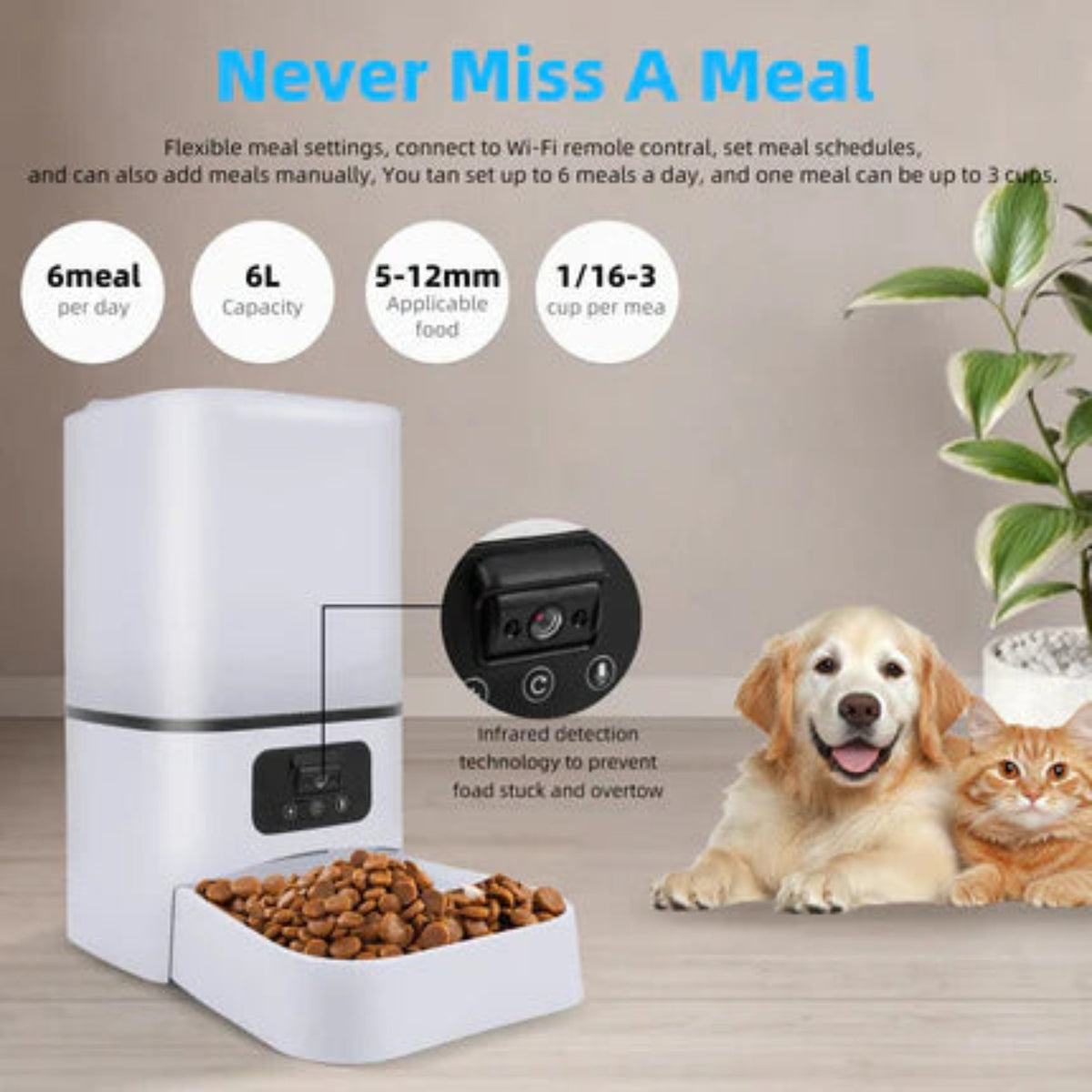 6L Camera Feeder – WiFi Smart Automatic Pet Food Dispenser with App